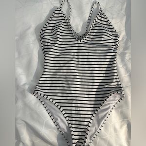 Cupshe One Piece White W/ Blue Stripes - EUC - Size M